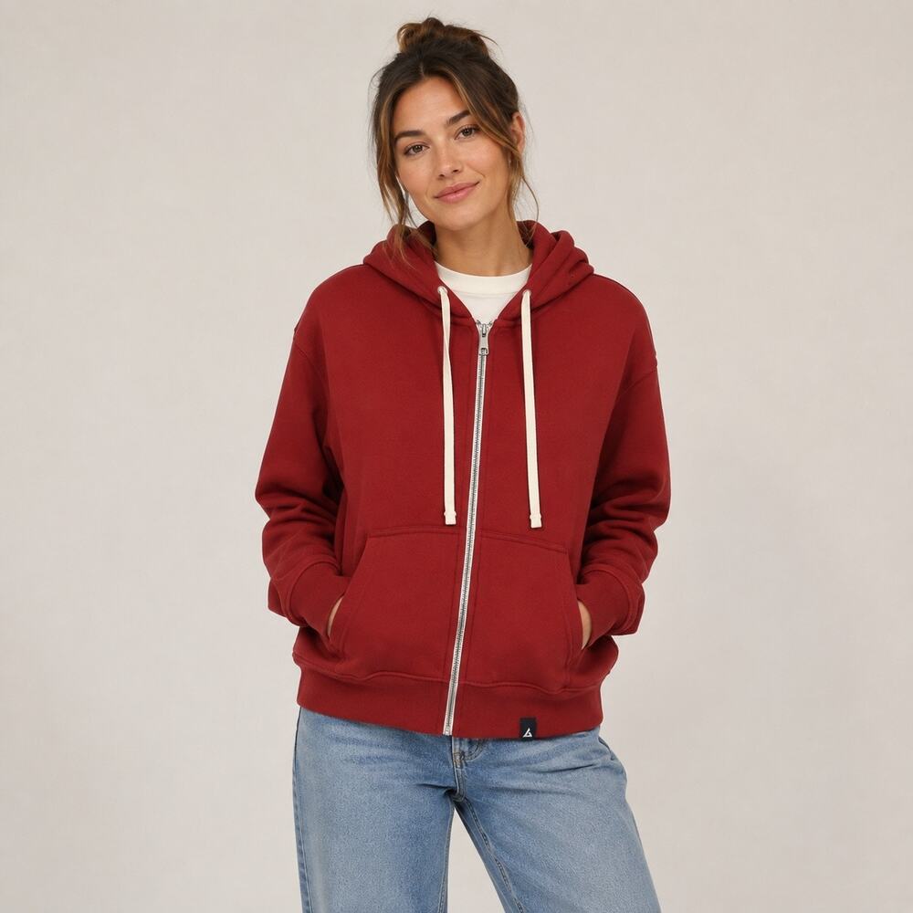American Giant Women's Midweight Full Zip Sweatshirt Red Large NWOT